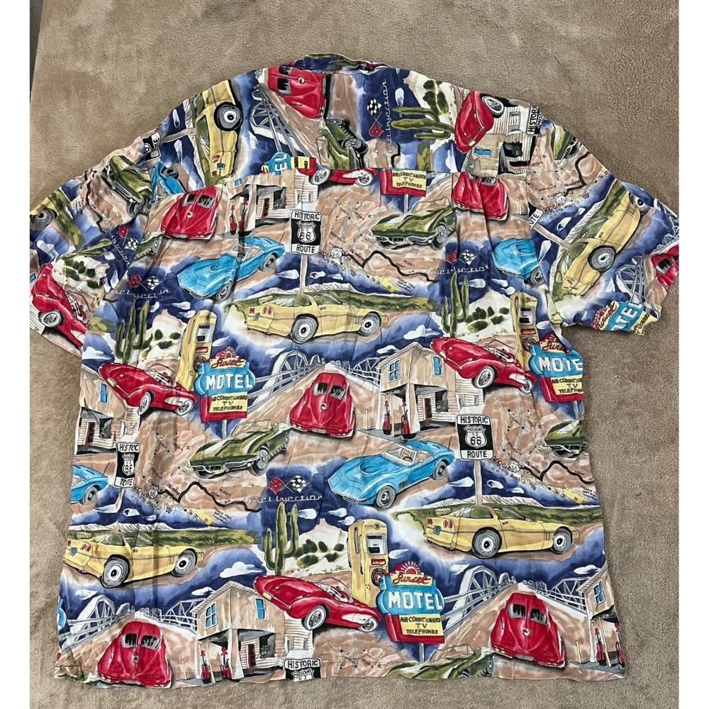 Vintage Paradise Found Button Up Shirt Mens XXL Americana Cars Rayon S/S EUC - Picture 3 of 5
